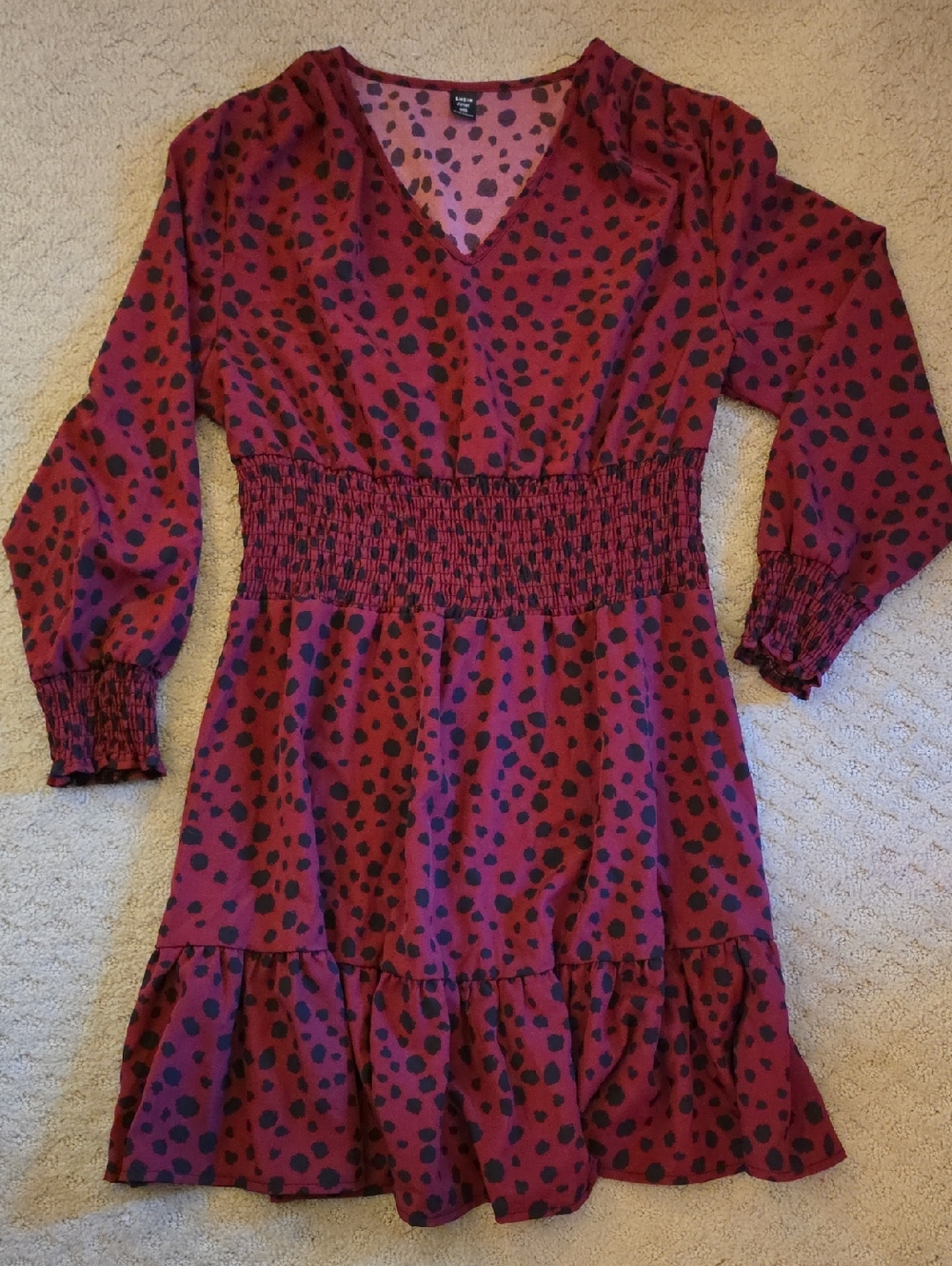 SHEIN Burgundy Pink and Black Polka Dot Casual Dress